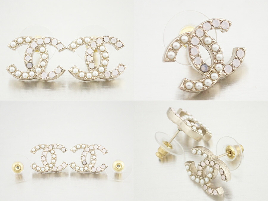 Brandvalue Chanel Pierced Earrings Here Mark Cc Logo Pierce Chanel Pierced Earrings Here Mark Cc Logo Pierce Champagne Gold X Pink Metal Material