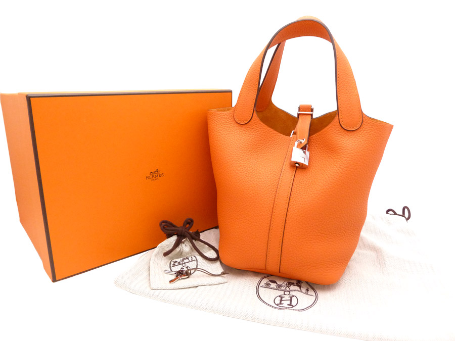 Hermes Bag Pico Tongue Lock 18 フー Feu Orange Taurillon Clemence Avian Yong Clement S Like New Handbag Tote Lady E25254