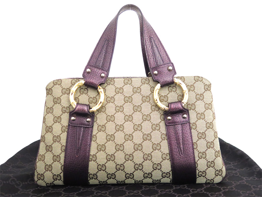Brandvalue Gucci Bag Gg Canvas Metal Bamboo 131324 Brown X Gucci Bag Gg Canvas Metal Bamboo 131324 Brown X Purple Gold Ings Leather Handbag Tote Lady S E29752