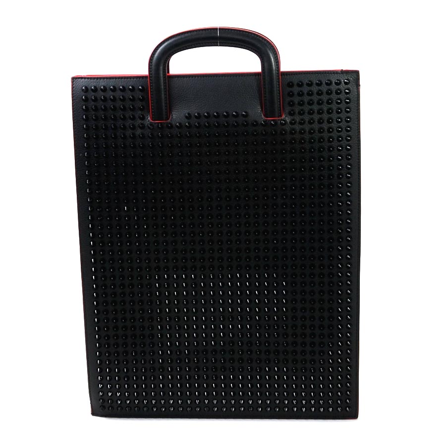 クリスチャンルブタン Louboutin Tote Bag 2way Clutch Trictrac Large Black X Red Leather Studs Lady S Men 94 669