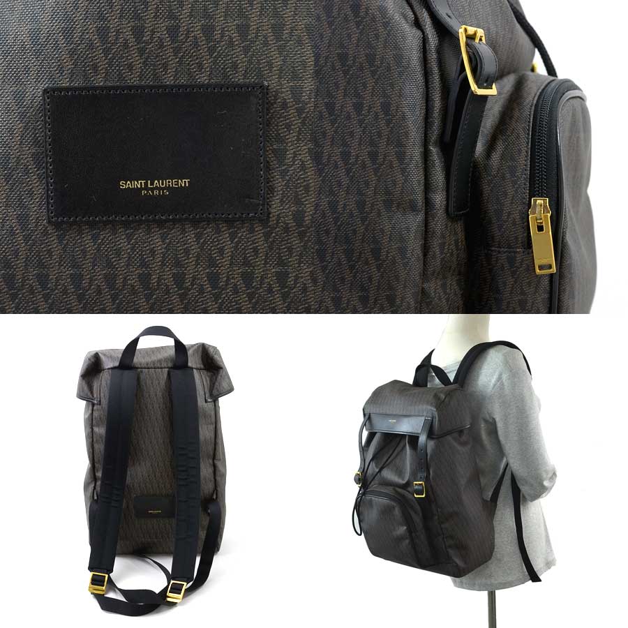楽天市場 美品 サンローラン Saint Laurent リュックサック バックパック モノグラム ブラウン系xブラック コーティングレザー レディース メンズ 送料無料 中古 ブランドバリュー