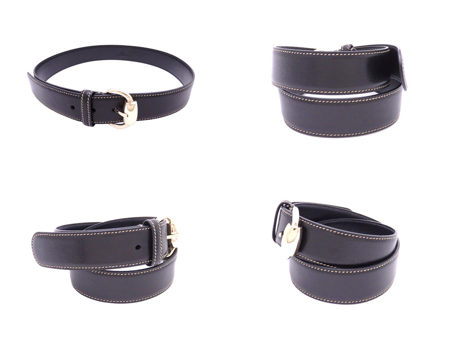 BrandValue: 159618 Gucci GUCCI belt hose bit black x gold metal fittings leather x metal ...