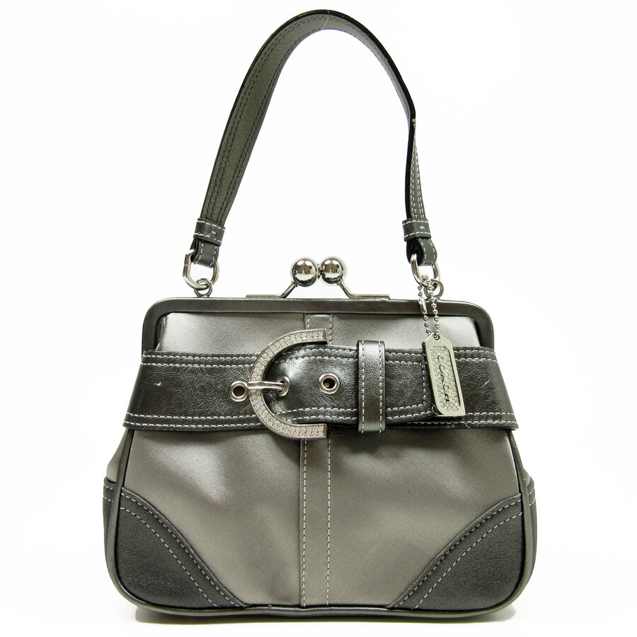 Brandvalue Coach Handbag Silver X Gray Satin Leather Coach Handbag Lady S Silver X Gray Satin Leather Used Constant Er Pority
