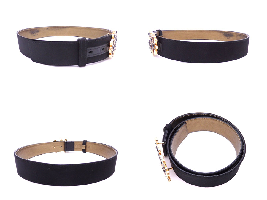 BrandValue: Louis Vuitton LOUIS VUITTON belt logo sun Tulle black x gold satin x leather x metal ...