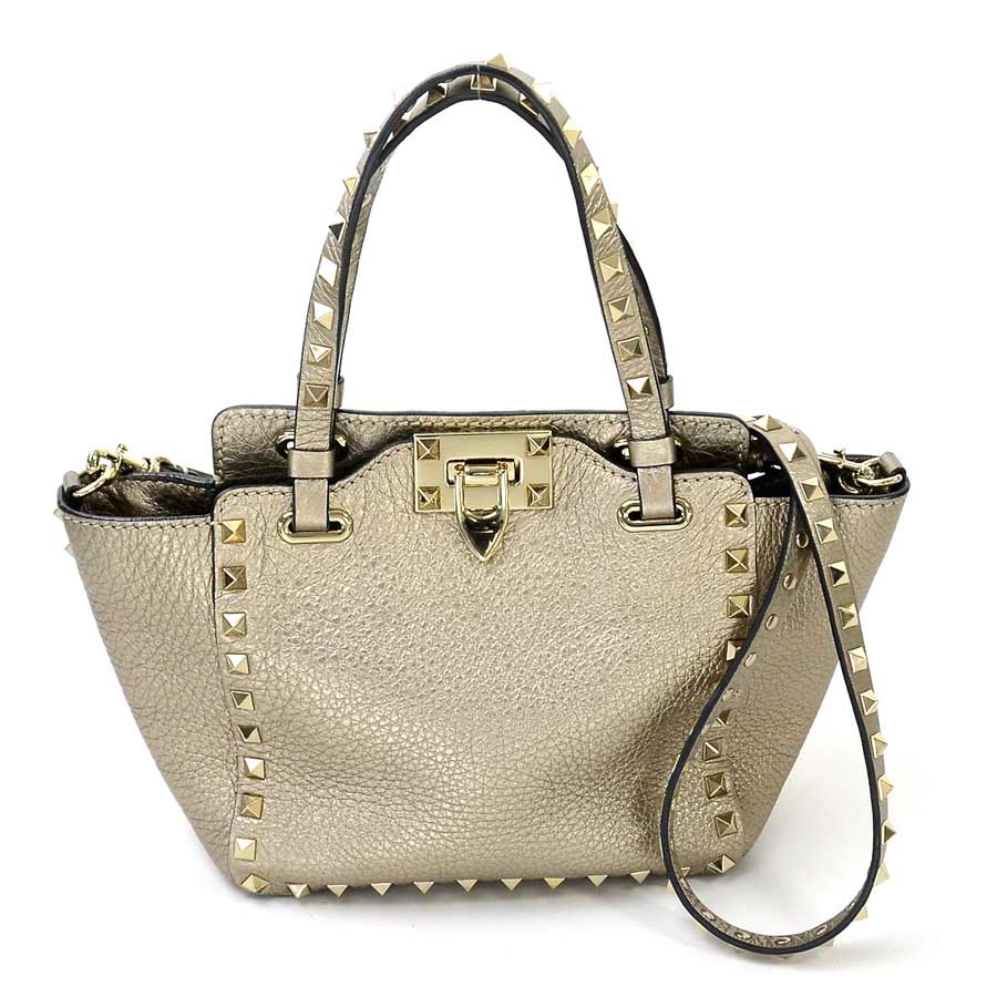 Valentino Garavani Handbag Shoulder Bag 2way Lock Studs Gold Leather X Lady S 95 492
