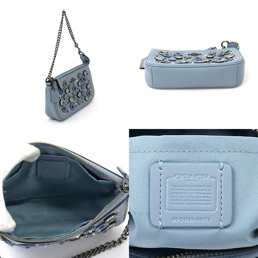 BrandValue: Coach shoulder bag accessories porch blue x silver metal fittings leather x studs ...