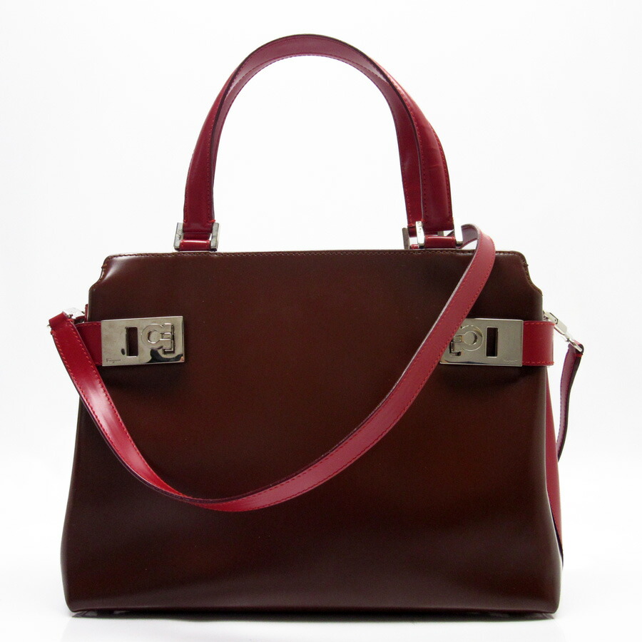 Brandvalue Salvatore Ferragamo Handbag Shoulder Basic Pority Used Salvatore Ferragamo ガンチーニハンドバッグショルダーバッグ 2way Bag Lady Brown X Red Leather