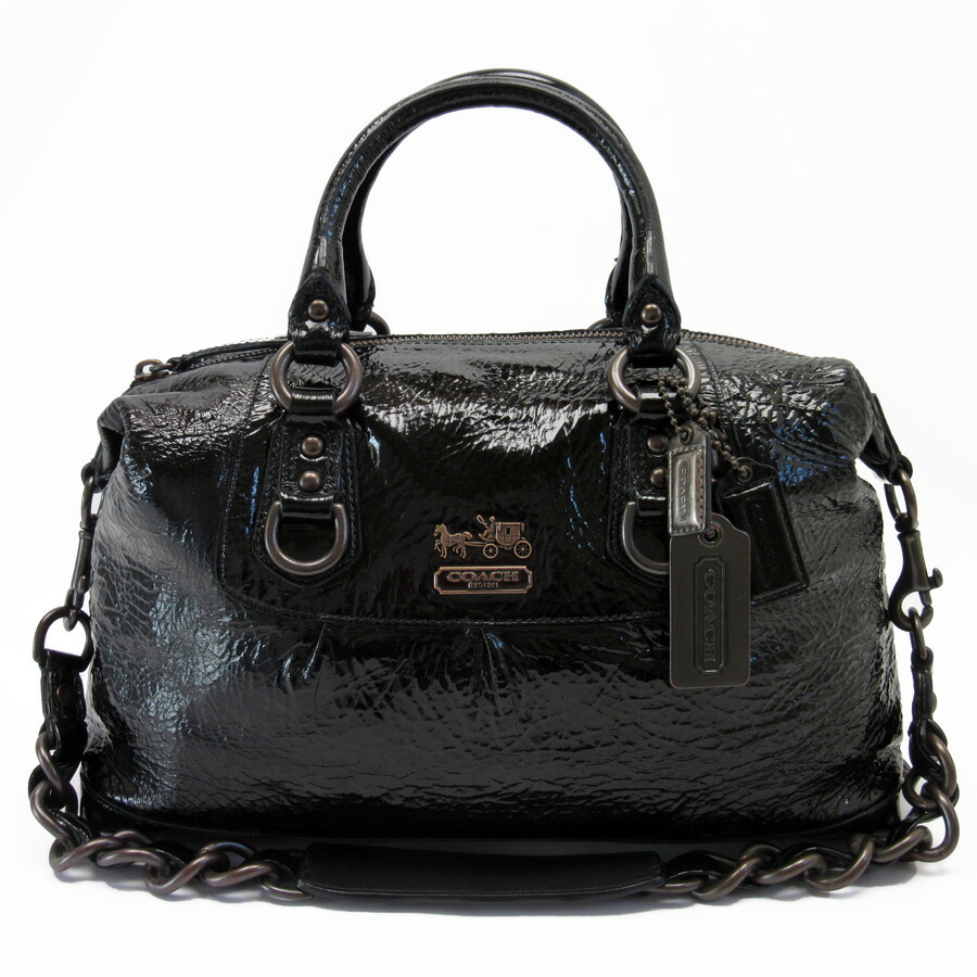 Brandvalue Coach Handbag Shoulder Bag 2way Black Patent Basic Pority Used Coach Handbag Shoulder Bag 2way Lady Black Patent Leather