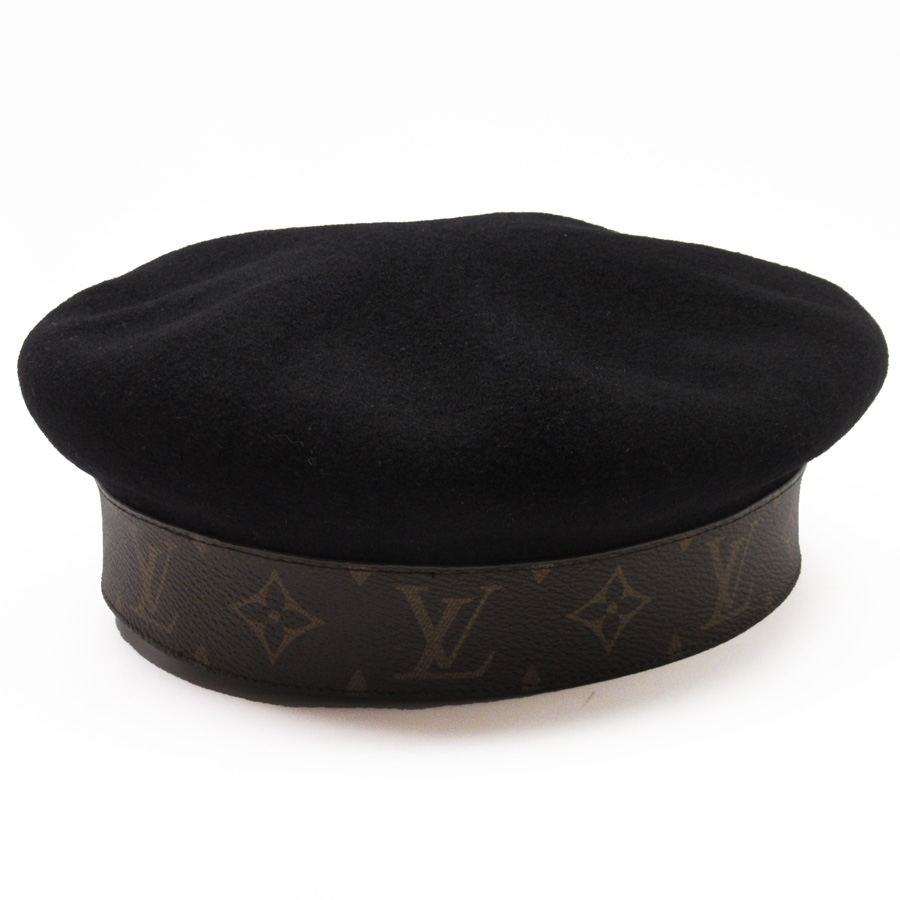 BrandValue: Louis Vuitton Louis Vuitton beret hat monogram black monogram canvas x wool 100%x ...