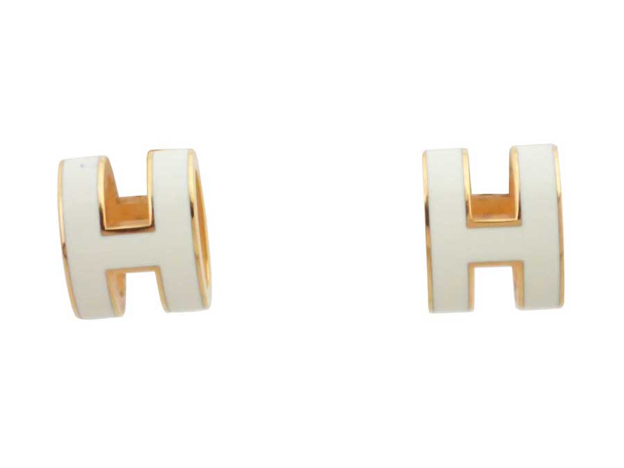 Brandvalue Hermes Pierced Earrings H Logo Off White X Gold Basic Pority Used Hermes H Logo Pierced Earrings Gold Lady S Off White X Metal Ings