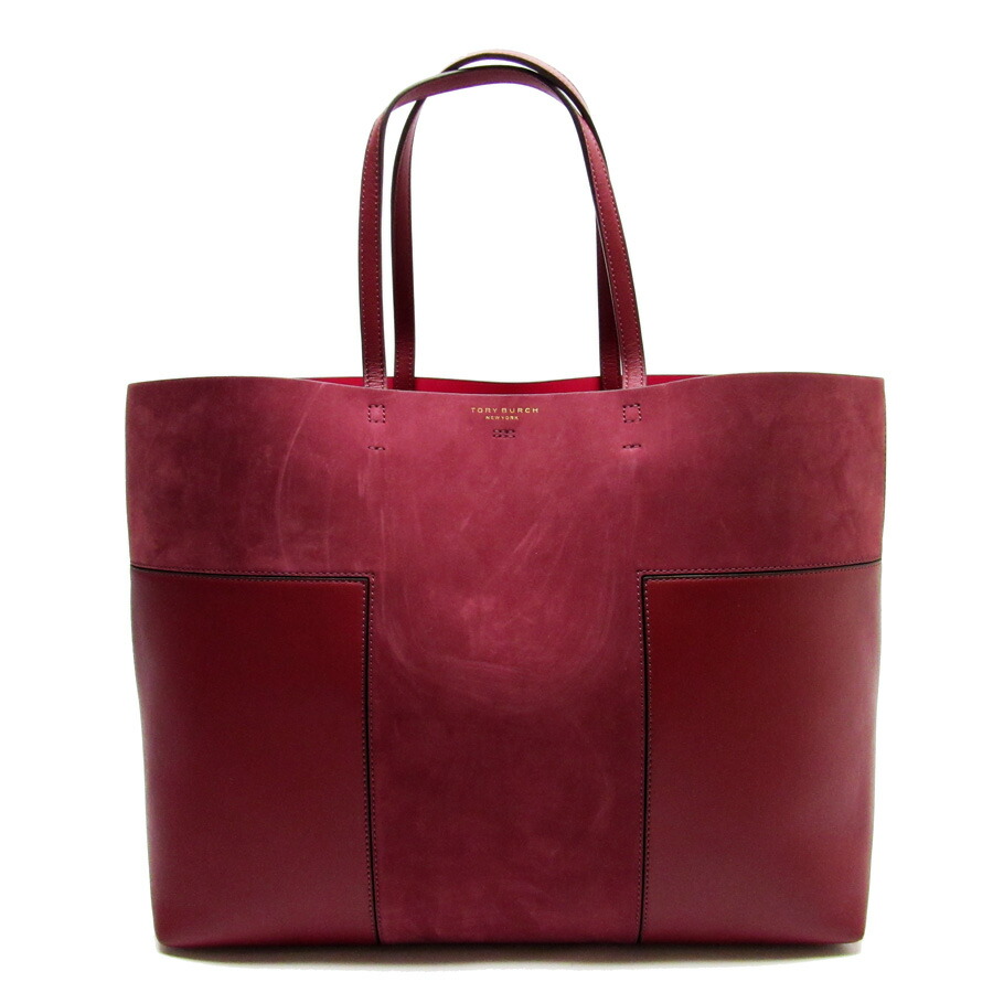 Brandvalue Tolly Birch Tory Burch Shoulder Bag Tote Dark Red Basic Pority Used Tolly Birch Tory Burch Shoulder Bag Tote Lady S Dark Red Suede X Leather