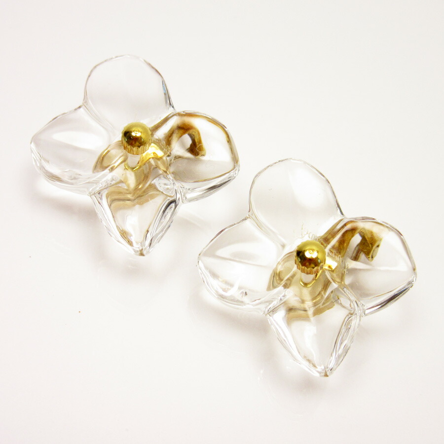 Brandvalue Baccarat Earrings Flower Clear X Gold Crystal Basic Pority Used Baccarat Flower Earrings Lady S Clear X Gold Crystal