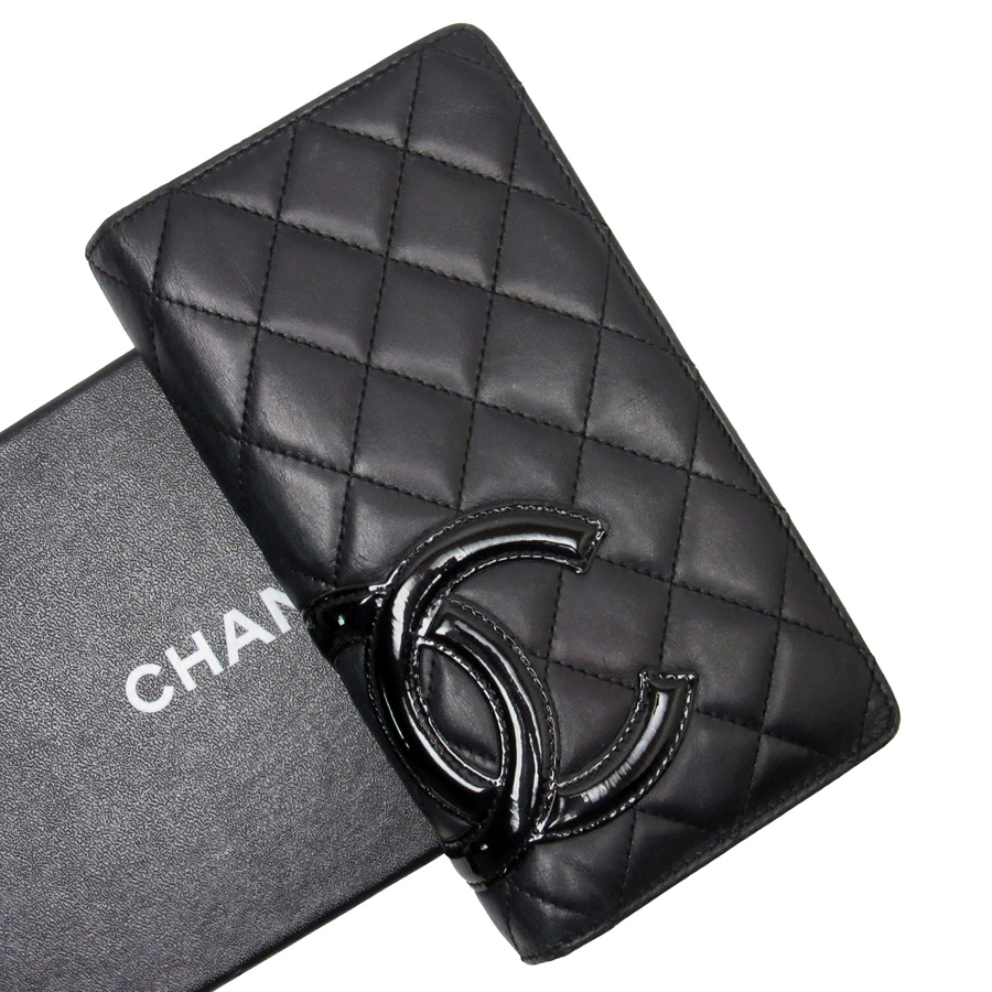 BrandValue: Chanel CHANEL folio long wallet Cambon line here mark black leather Lady&#39;s - n9075 ...