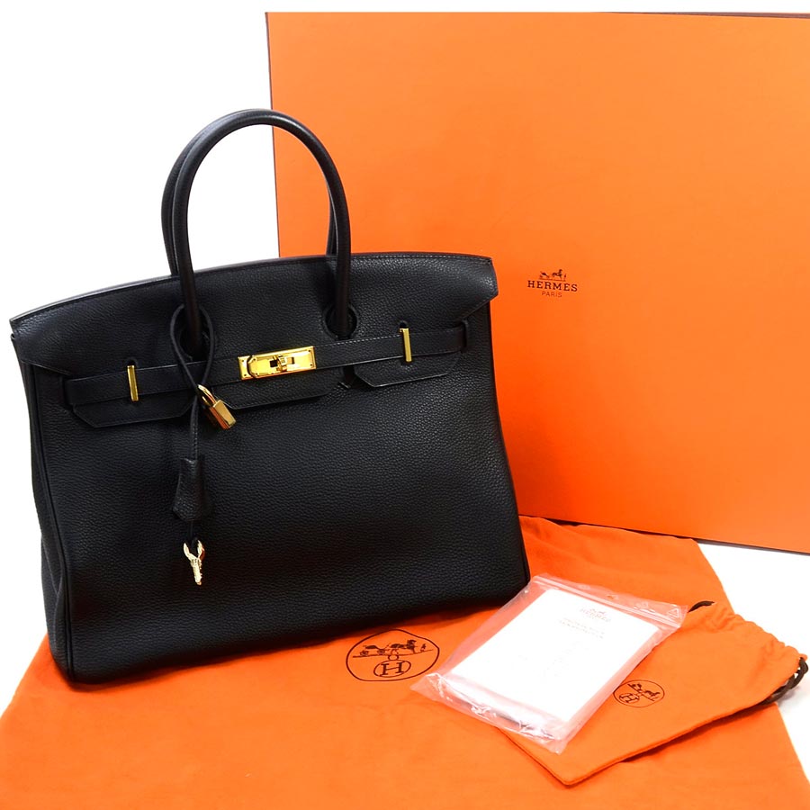 Hermes Bag Birkin 35 Black X Gold Metal Ings トゴレザーハンドバッグレディース E38292