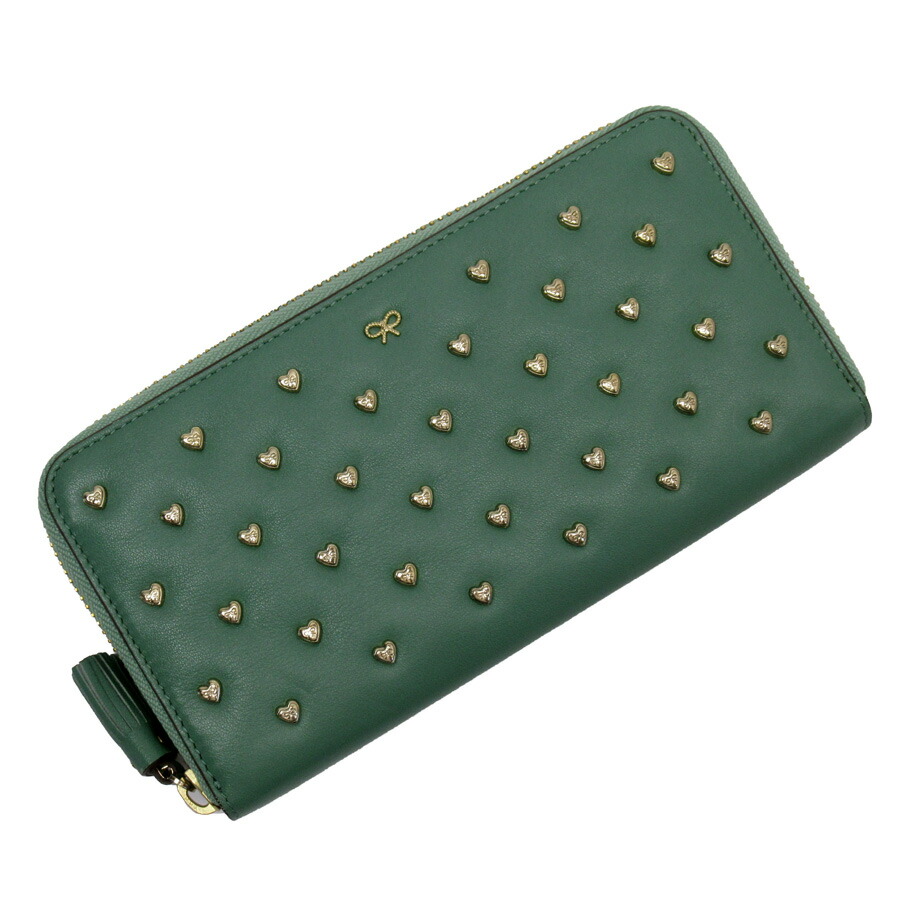 楽天市場 アニヤハインドマーチ Anya Hindmarch ラウンドファスナー長財布 ハート グリーンxゴールド レザーxスタッズ レディース 中古 定番人気 H ブランドバリュー