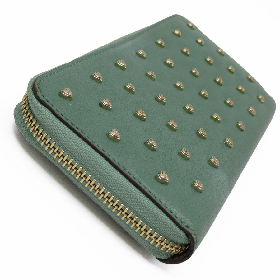 楽天市場 アニヤハインドマーチ Anya Hindmarch ラウンドファスナー長財布 ハート グリーンxゴールド レザーxスタッズ レディース 中古 定番人気 H ブランドバリュー