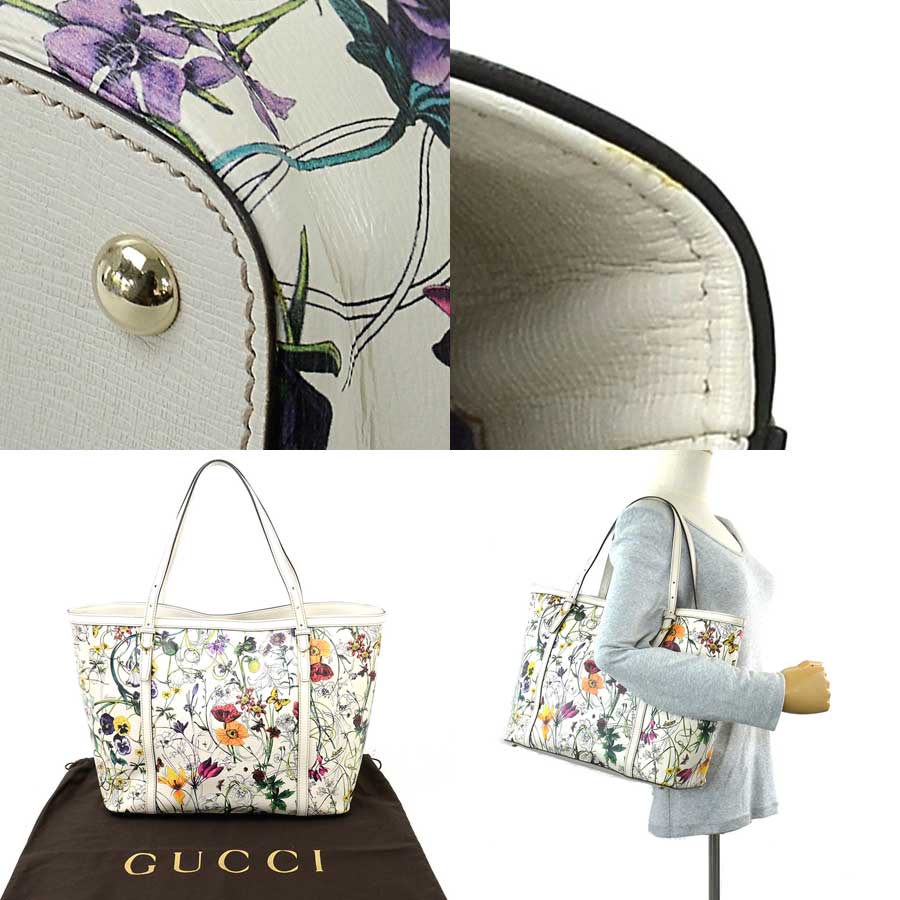 BrandValue: Gucci GUCCI shoulder bag tote bag Flora Infinity white x multicolored x gold metal ...