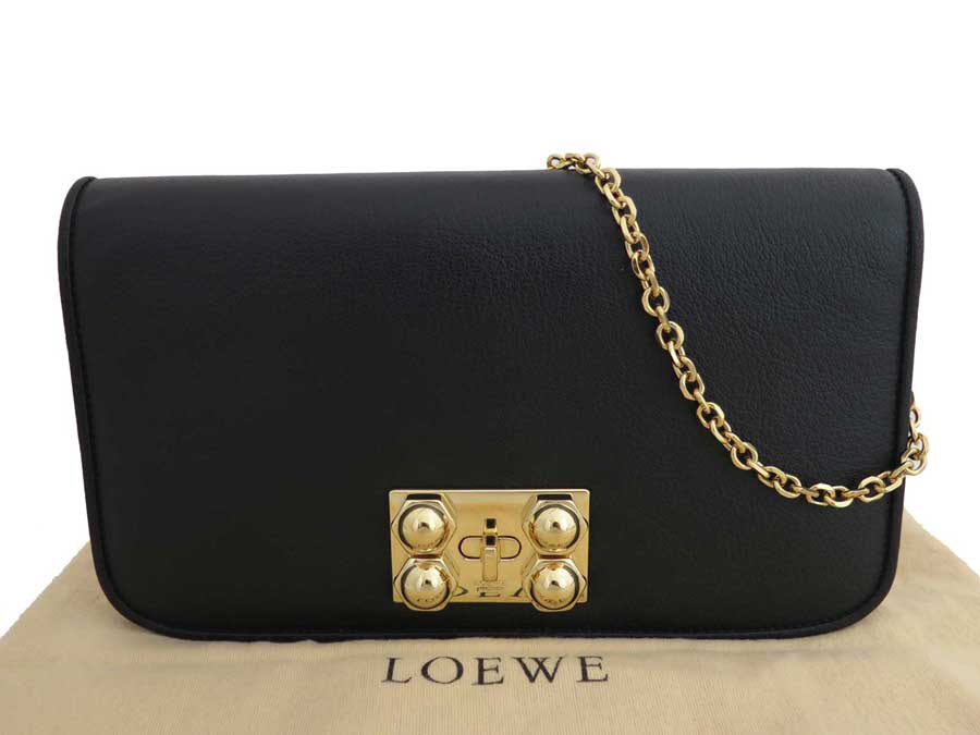 ロエベ Loewe ショルダーバッグ ブラック レザー ゴールド金具 クラッチバッグ チェーンショルダーバッグ レディース 送料無料 中古 おすすめ E Fatecipiranga Edu Br