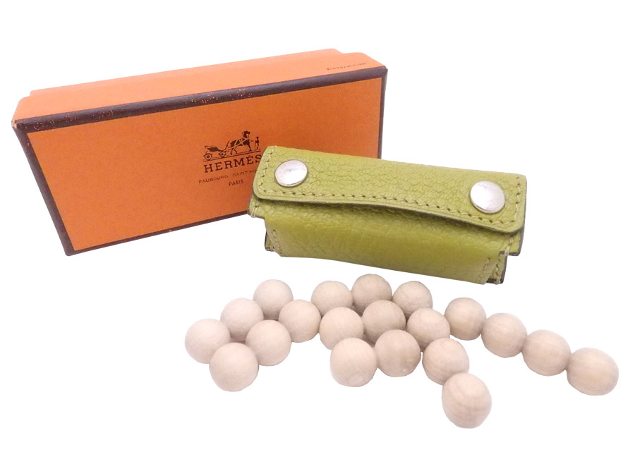 エルメス HERMES ウッドパズル ケース付 ベージュxライトグリーン ウッドxレザー 値下げ商品 - e47759