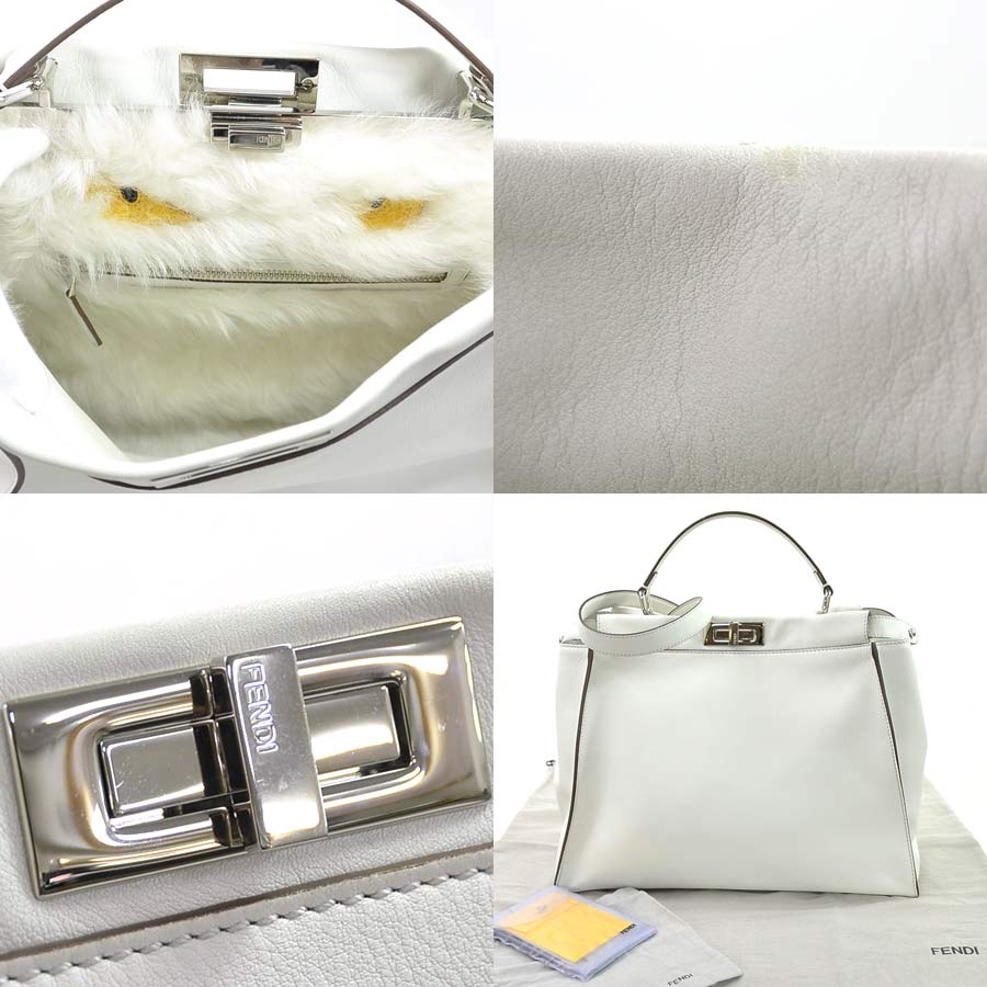 送料無料 フェンディ ハンドバッグ ショルダーバッグ 2wayバッグ ピーカブー ラージ モンスター ホワイト レザーxシルバー金具 Fendi レディース プレミアム特集 おすすめ 9f 手数料安い Todomundo Org