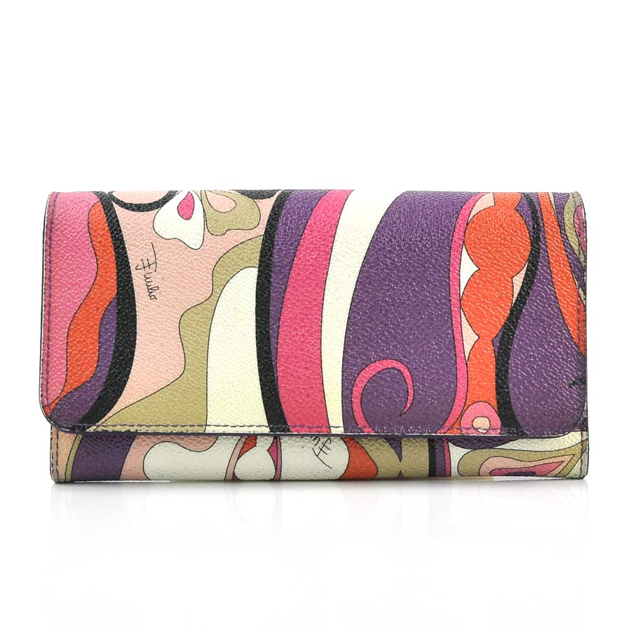 楽天市場 エミリオプッチ 長財布 幾何学模様 ピンクxマルチカラー レザー 二つ折り Emilio Pucci レディース 中古 定番人気 K7600 ブランドバリュー