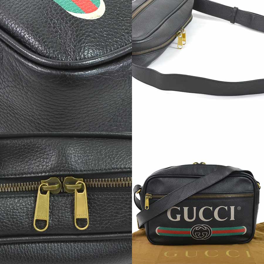 正規取扱店 メンズ レザー ブラック グッチプリントメッセンジャーバッグ ショルダーバッグ Gucci おすすめ グッチ 5235 984a 値下げ商品 中古 バッグ 984a