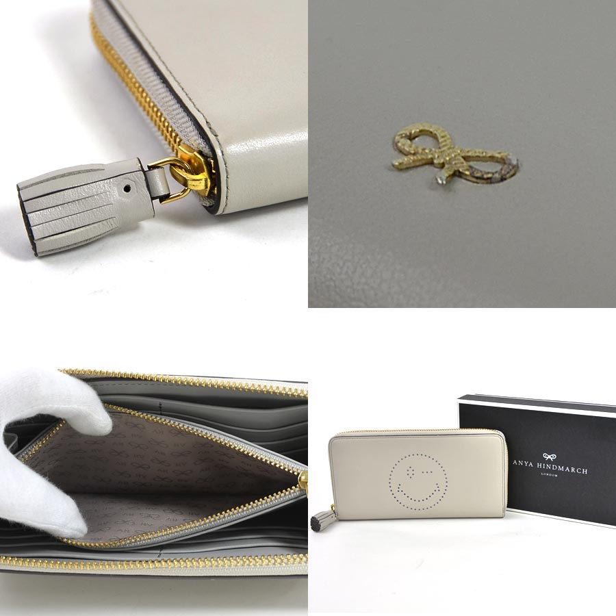楽天市場 アニヤハインドマーチ ラウンドファスナー長財布 Large Zip Round Wallet Wink ライトグレー レザー Anya Hindmarch レディース 中古 訳あり Y144a ブランドバリュー