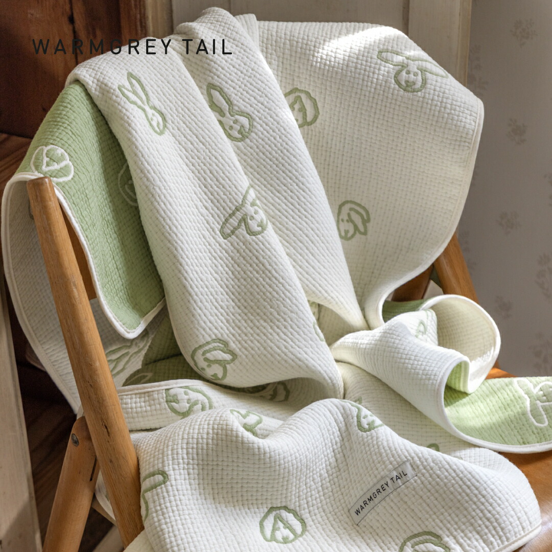 【NEW】WARMGREYTAIL BUNNY BUNNY COTTON MODAL BLANKET  MOSS GREEN  ブランケット 韓国 ブランド ウォームグレーテイル ベビー キッズ ソファーカバー マルチスロー スローケット サマーブランケット 新生活 出産祝い ギフト プレゼント