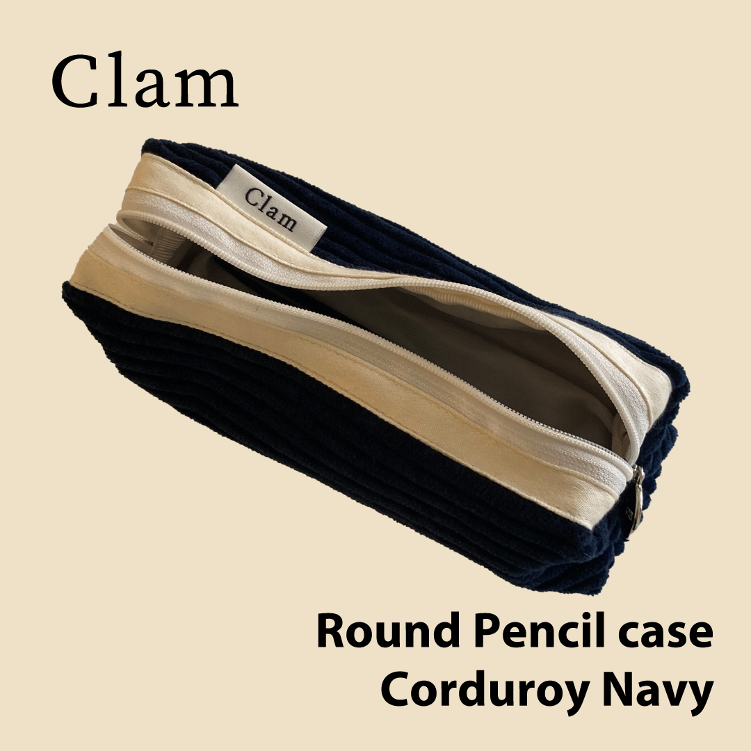 Clam Round Pencilcase Corduroy Dolphin 韓国 ブランド ハンドメイド ペンケース 筆箱  大容量 小物入れ 布 ポーチ 収納 大きめ かわいい おしゃれ  整理 handmade 日本 販売 ギフト プレゼント