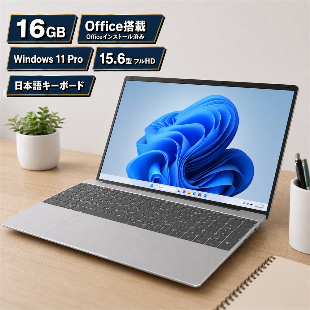 【初期設定済】ノートパソコン 15.6インチ Windows11 Pro Office付き 新品 インテル N5095 メモリ16GBフルHD WEBカメラ 指紋認証 日本語キーボード 軽量 1.5kg Bluetooth5.2 PC パソコン ノートPC 新品 薄型 テレワーク 在宅勤務 学生 ビジネス 180度開閉|AS Tech Hub