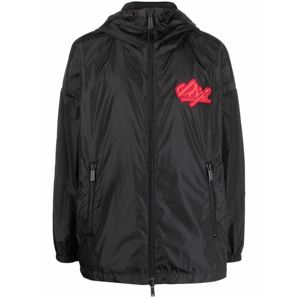 ディースクエアード メンズ ジャケット&ブルゾン アウター Chest logo-patch hooded jacket Black|asty