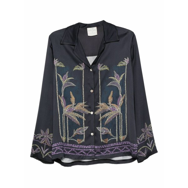 フォルテ フォルテ レディース シャツ トップス Embroidered floral shirt Blue｜asty