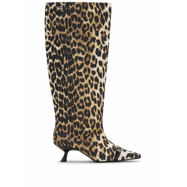 ガニー レディース ブーツ シューズ Leopard-print satin knee-length boots Brown｜asty