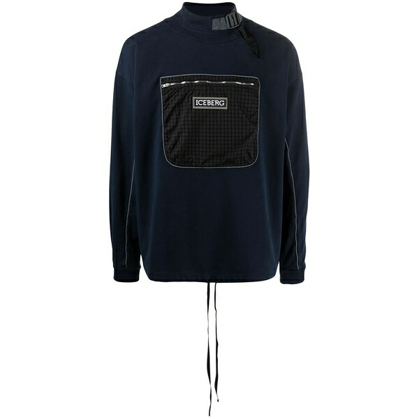 アイスバーグレタス レディース パーカー・スウェットシャツ アウター Mock-neck chest pocket sweatshirt Blue