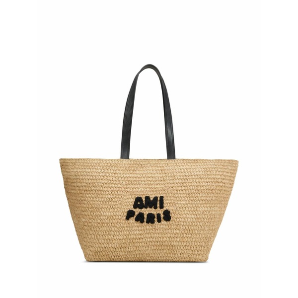 意中の女 メンズ トートバッグ 御徒面子 Logo-patch raffia tote bag Neutrals
