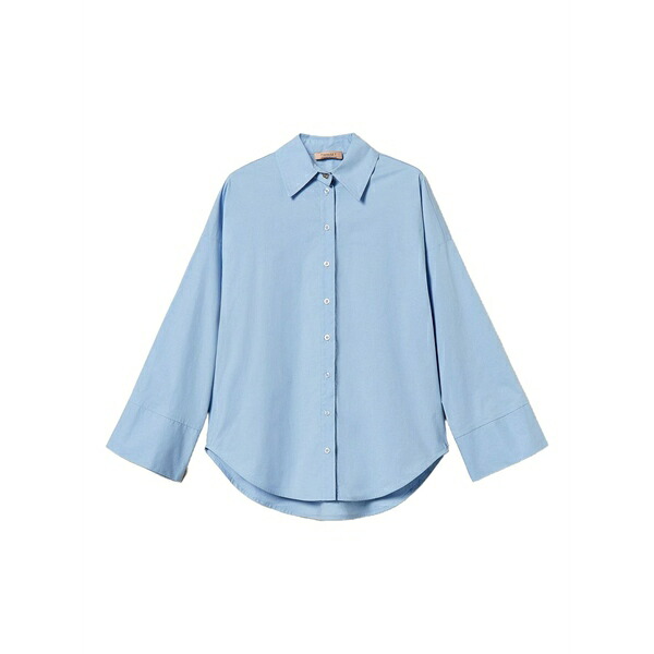 ツインセット レディース シャツ トップス Wide-cuff button-down shirt Blue|asty