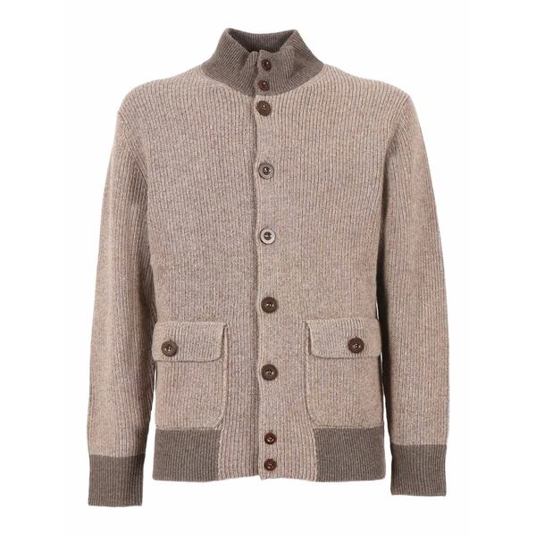 バランタイン メンズ ジレー アウター Ribbed wool cardigan Brown