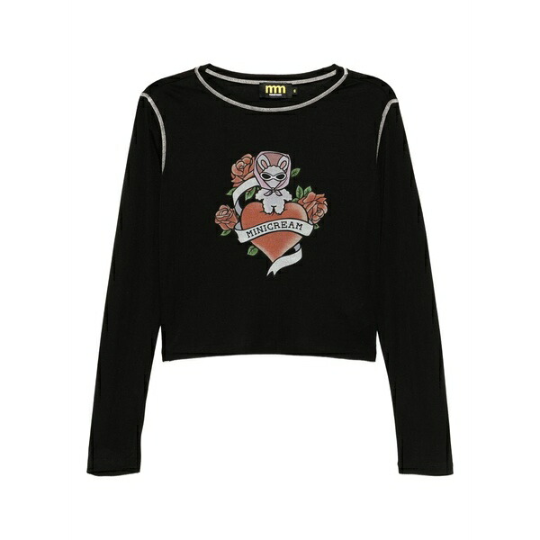 ミニクリーム レディース Tシャツ トップス logo-print t-shirt Black|asty