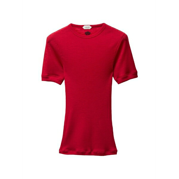 ヴェルサーチ レディース Tシャツ トップス Embroidered wool ribbed knit t-shirt Red|asty