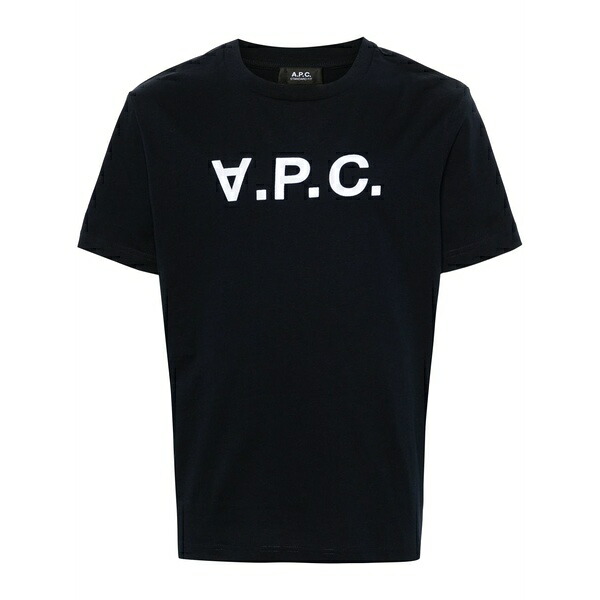 アーペーセー レディース Tシャツ トップス Flocked-logo cotton t-shirt Blue｜asty