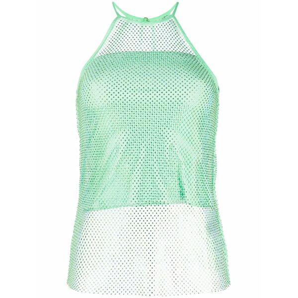 パトリツィア ペペ レディース カットソー トップス Rhinestone-embellished sleeveless top Green｜asty