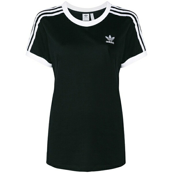 アディダス レディース プルオーバー トップス Classic stripe detail t-shirt Black