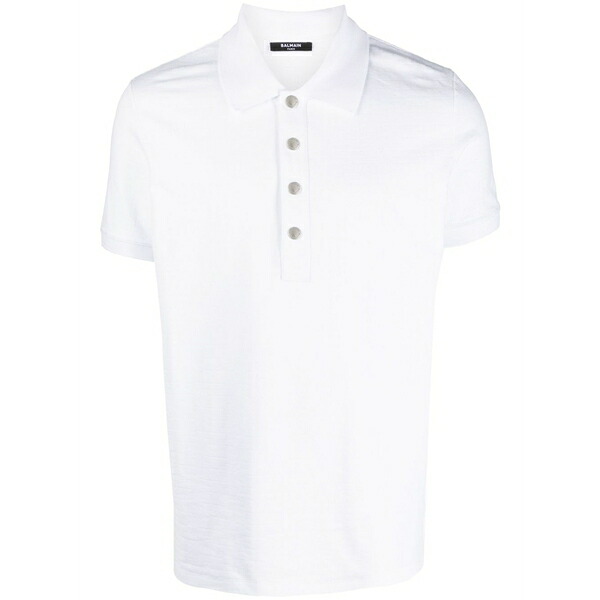 バルマン メンズ ポロシャツ トップス Monogram-pattern piqu茫漏 polo shirt White｜asty