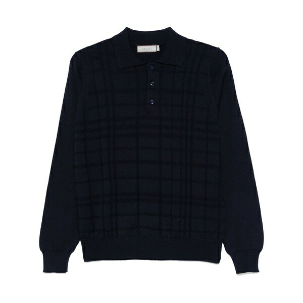 カナーリ メンズ ポロシャツ トップス Knitted polo shirt Blue|asty