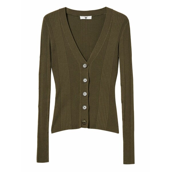 ツイン仕掛ける レディース ジレー アウター Rib-knit button cardigan Green