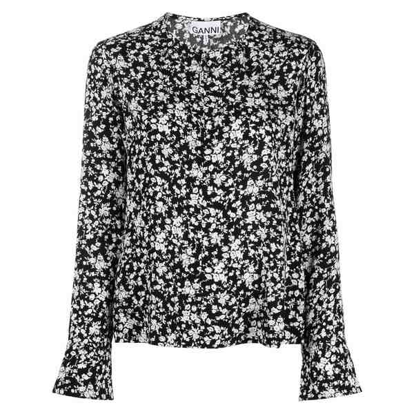 ガニー レディース シャツ トップス Floral-print crepe blouse Black｜asty