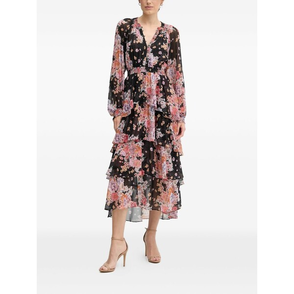ヘイルボブ レディース ワンピース トップス Adalee floral-print tiered midi dress Black|asty