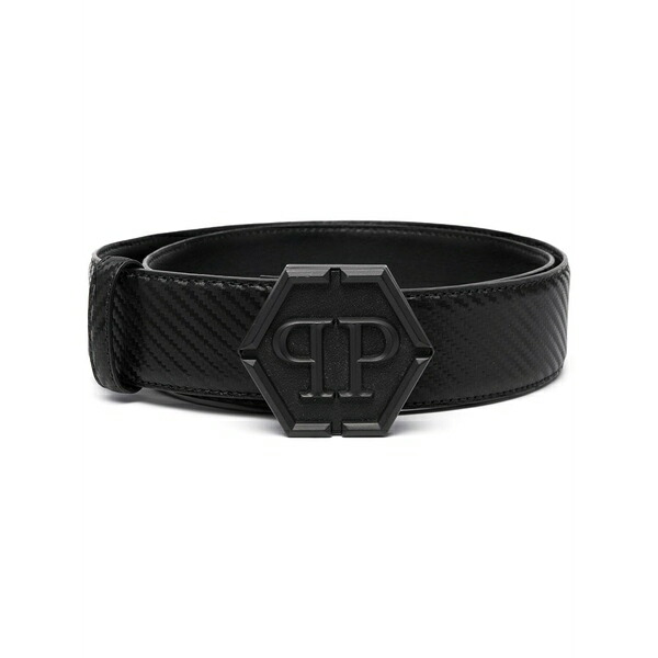 フィリップ飾り気の無い メンズ 三尺帯 添え物 Hexagon-logo buckle belt Black