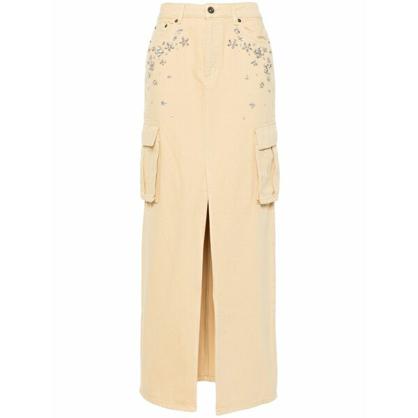 セルフ・ポートレイト レディース スカート ボトムス Gem-embellished denim maxi skirt Neutrals