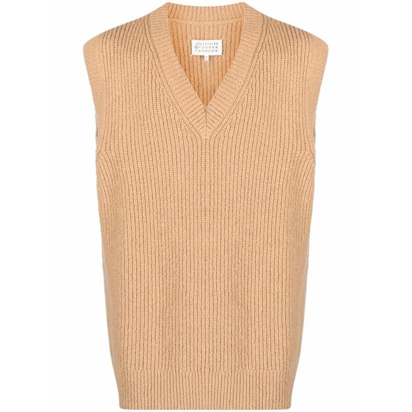 マルタンマルジェラ メンズ 編み物\u0026ティーシャツ アウター V-neck ribbed-knit vest Brown